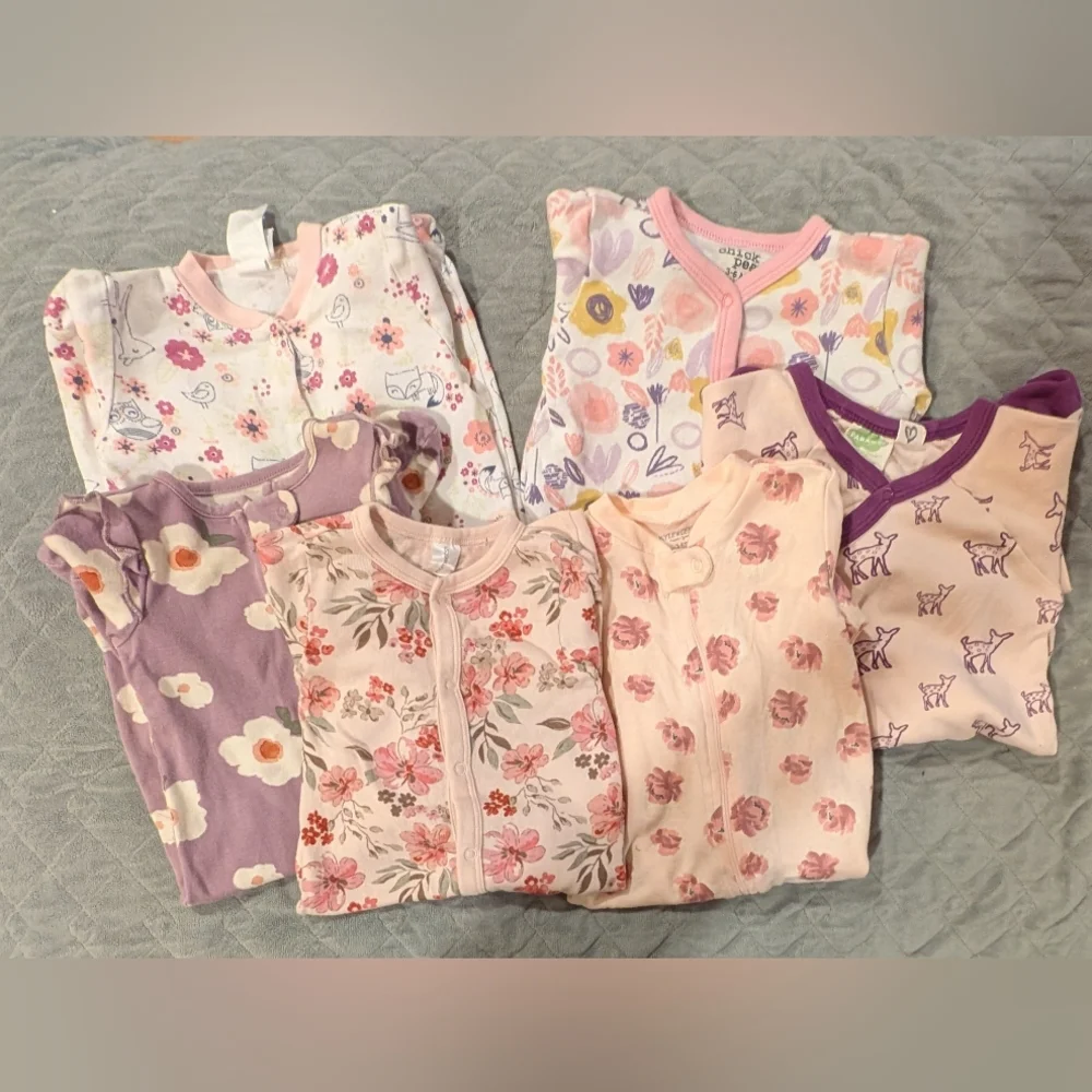 3-6 Mos Floral and Animal Print Kids Pajamas Set